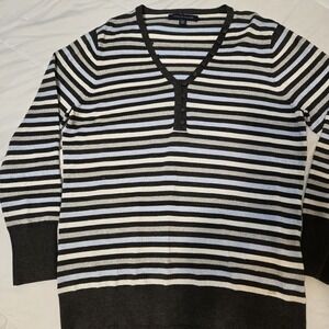Tommy Hilfiger Womens Metallic Silver Striped V-Neck Sweater Size XL Runs Small